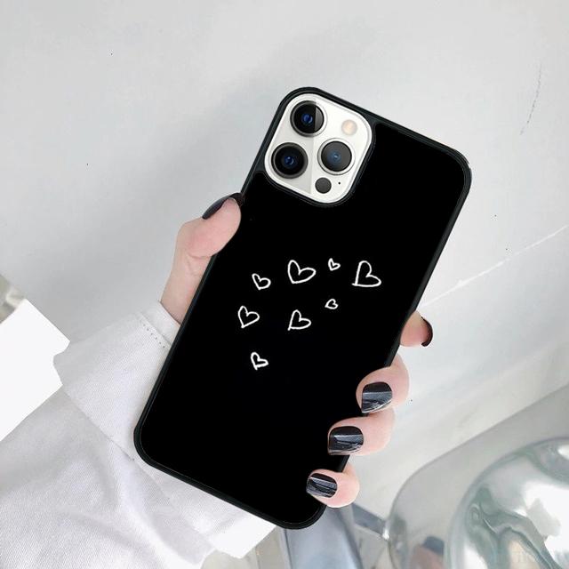 Black Simple Lines Love Heart black Phone Case Cover For iPhone 17 Air 15 Pro MAX 16 Plus 14 12 11 13 coque