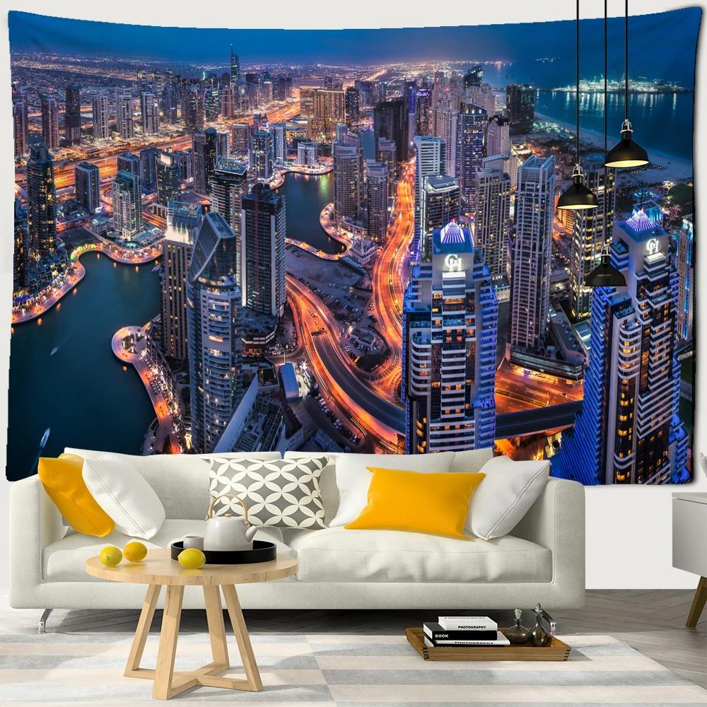 City Night View Tapestry Wall Hanging Bohemian Style Hippie Tapiz Witchcraft Aesthetics Room Home Decor