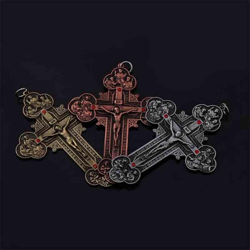 Religiöser Kruzifix-Christlicher Schmuck Kreuzanhänger Heiliger Benedikt Kreuzmuster Anhänger Halskette.120 * 90 mm