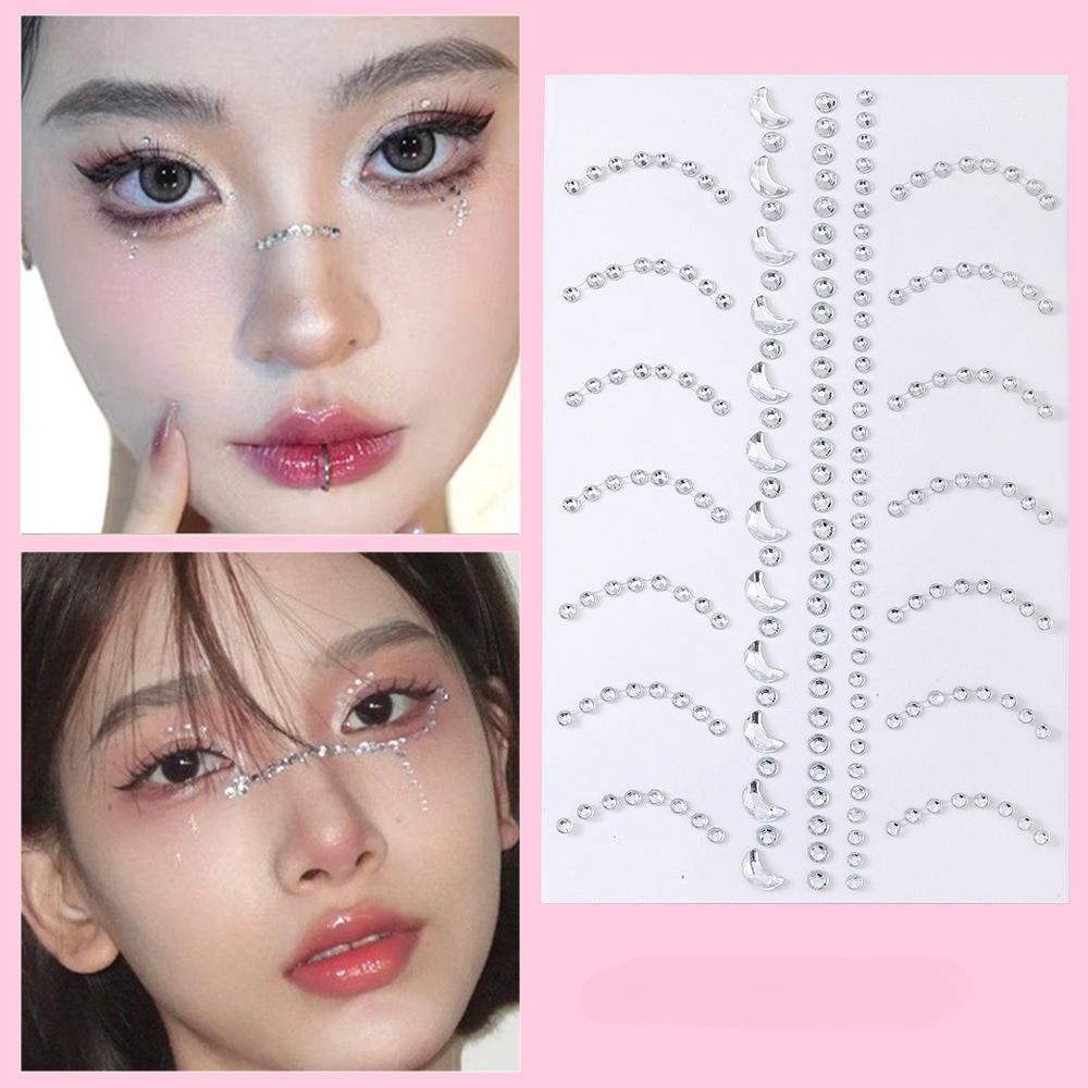 Ins Face Sticker Face Jewelry Organza Bow Resin Round Diamond Pearl Jewelry Eyebrow Sticker Lip Sticker