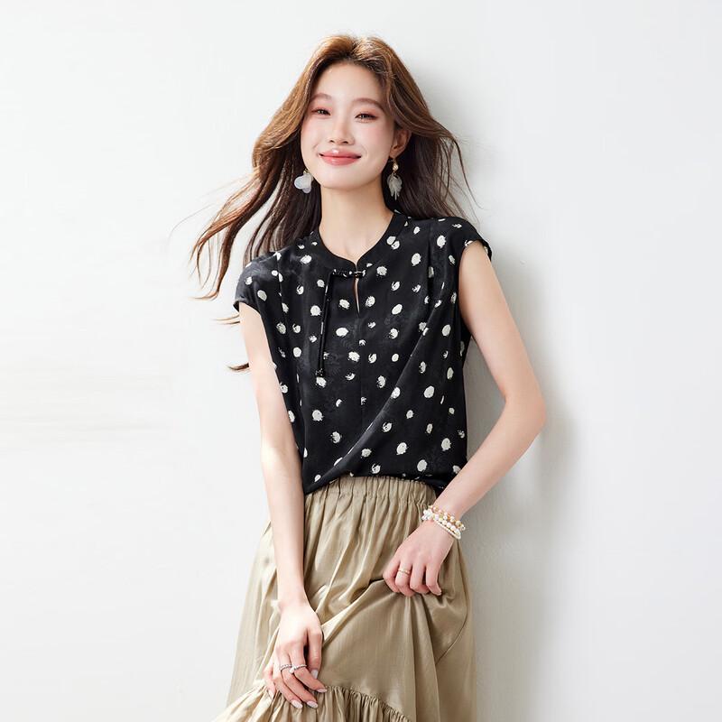 Srcr Women s 100% Mulberry Silk Polka Dot T-shirt XL
