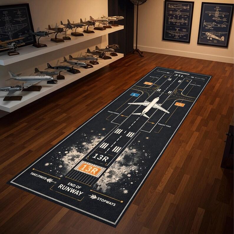Airplane Runway Rug Kids Aviation Play Mat Non-Slip Living Room Cotton Base Bedroom Home Decoration Carpets