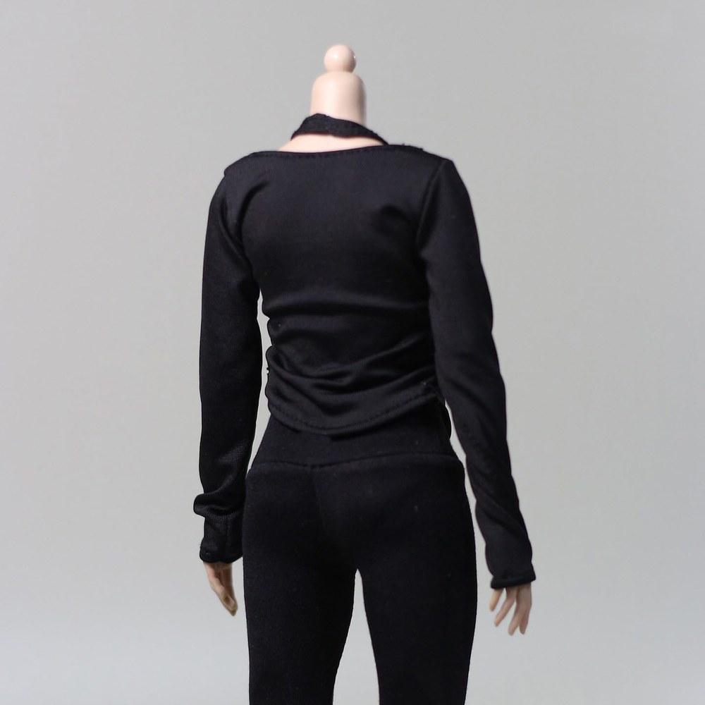 HAMRETHYPPZ 1/6 Costume Female Sweatshirt Off-Shoulder Long Sleeve Casual Daily Top Black (Body, Head, Shoes Not Included)