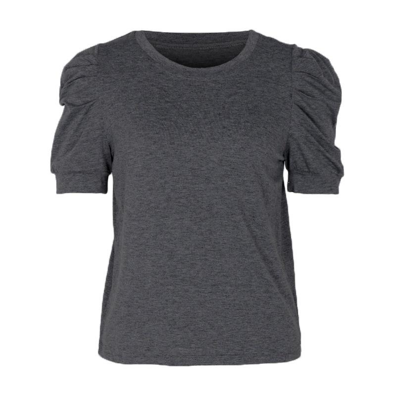 Damen Lässiges Sommer-T-Shirt mit Rundhalsausschnitt und Puffärmeln, einfarbig