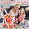 31pcs Kids Play Shopping Cart Set, Red and Green, Made of Other Plastic Material, with Play Food Fruit Vegetable Dessert and Shop Accessories