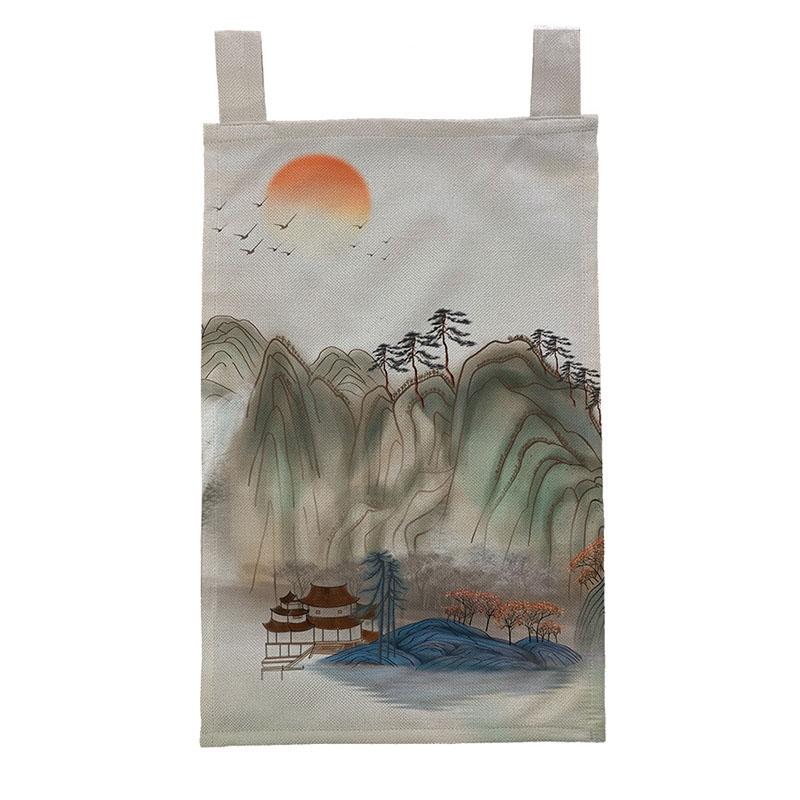 

Chinese Ink Style Short Curtain Homestay Restaurant Signboard Teahouse Partition Kitchen Hanging Curtain Noren Decor Drapes 30X45cm&Velcro