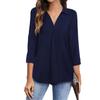 2025 Spring Autumn Women's Chiffon Blouse, Notched Lapel V-Neck Three-Quarter Sleeve Shirt, Loose Fit Solid Color Office Casual Top For Workwear