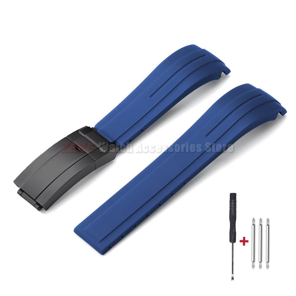 Curved End Rubber Watch Strap 20mm 21mm 22mm for Rolex for Water Ghost Folding Buckle Bracelet Waterproof Silicone Wrist Band