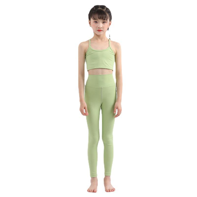 High-End Kids' Nylon Yoga Set: Nude Feel, Beautiful Back Camisole, Quick-Dry Dance Sportswear
