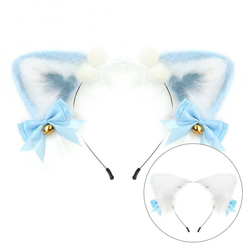 Cute Cat Ear Headband Lolita Fashion - Fluffy Plush Hair Accessory With Bow One Size Handmade