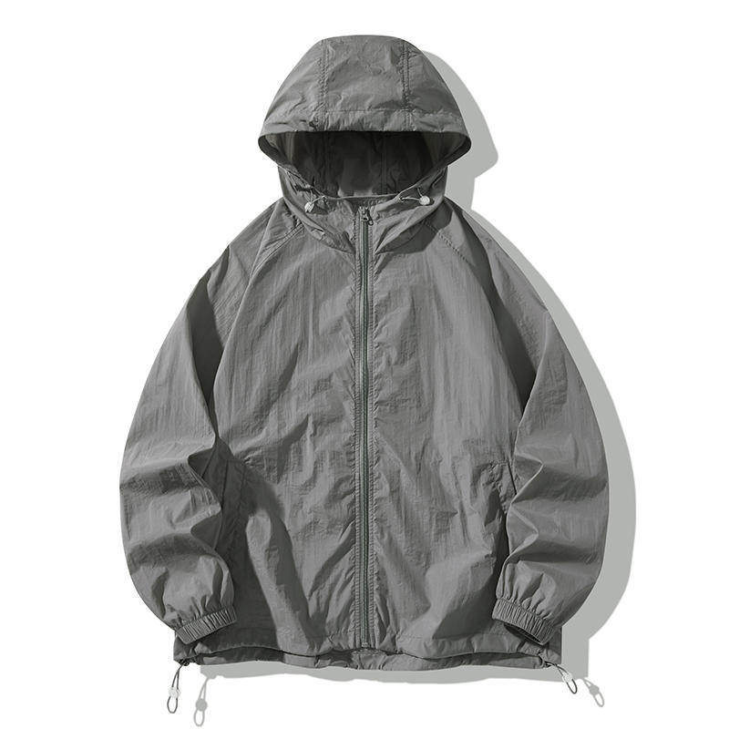 Sommer Kapuzenjacke Dünn Herren Wasserdicht Sonnenschutz Kleidung Durchgehender Reißverschluss Schnelltrocknend Skin Schwarz Windjacke