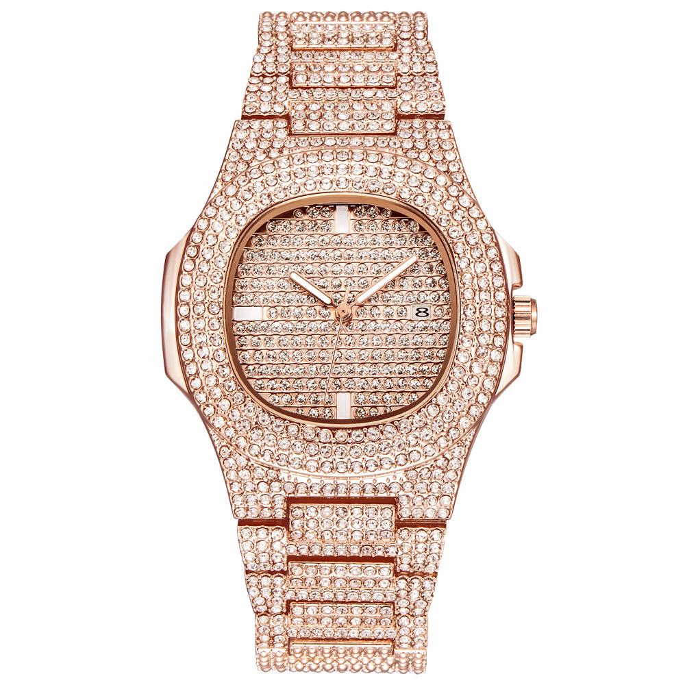 Huaqiangbei Men's Rhinestone Hip Hop Quartz Watch: Star Calendar, Light Luxury Style