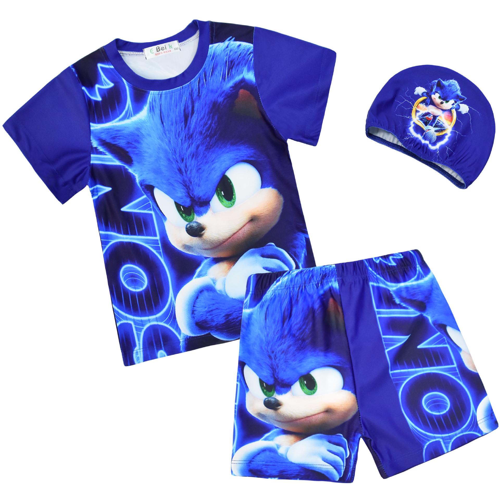 

Children s Animated Cartoon Digital Print Swimsuit Set - Short Sleeve, 3 Pieces (5502) Size 130 синий