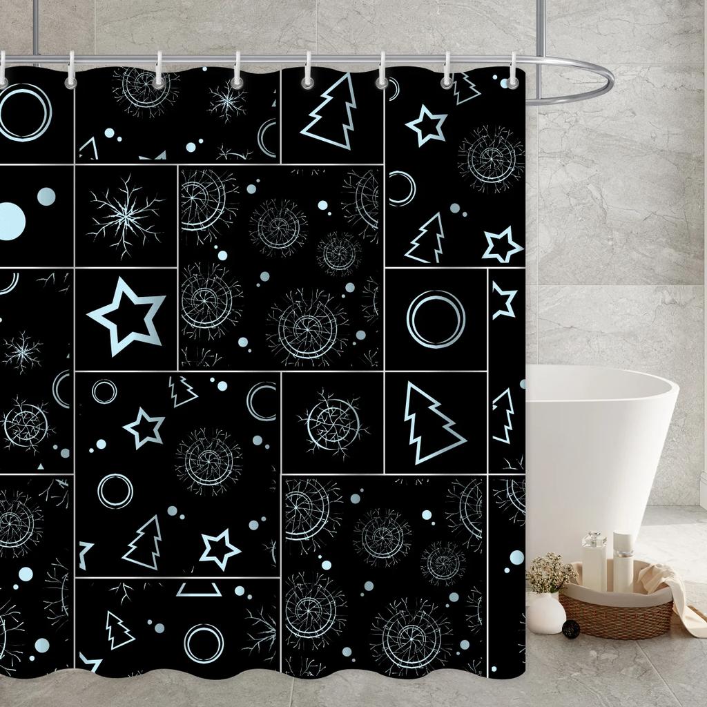 Black Mysticism Shower Curtain Liner Sun and Moon Modern Waterproof Bathroom Curtains Accessories with 12 Hooks Bathtub Curtain