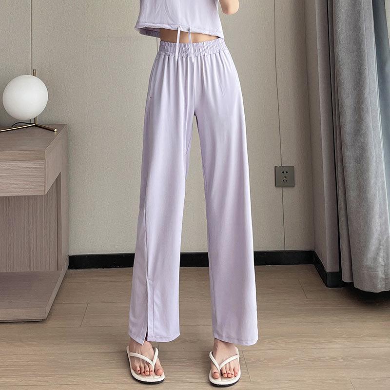 Women's Black Sun Protection Sportswear Set: Summer Quick-Dry Fitness Top & High-Waisted Wide-Leg Pants