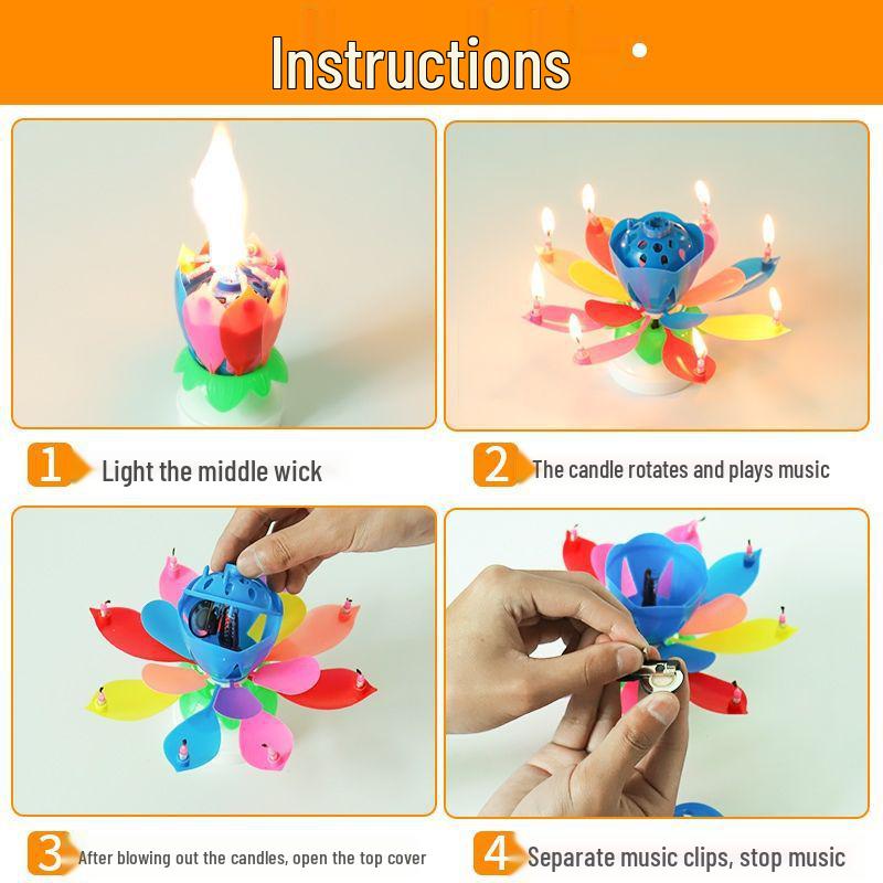 Creative Rotating Lotus Music Birthday Candle for Cakes