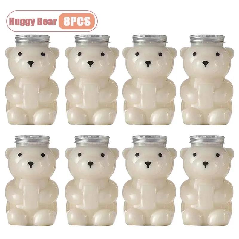 500ml Portable Cartoon Bear Transparent Bottles Cute Reusable Drink Containers for Bubble Tea Juice Milkshake Party Supplies