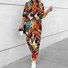 Women Geometric Pattern Print Two Piece Outfit, Long Sleeve Crew Neck Top & Drawstring Jogger Pants Casual Tracksuit for Spring Autumn