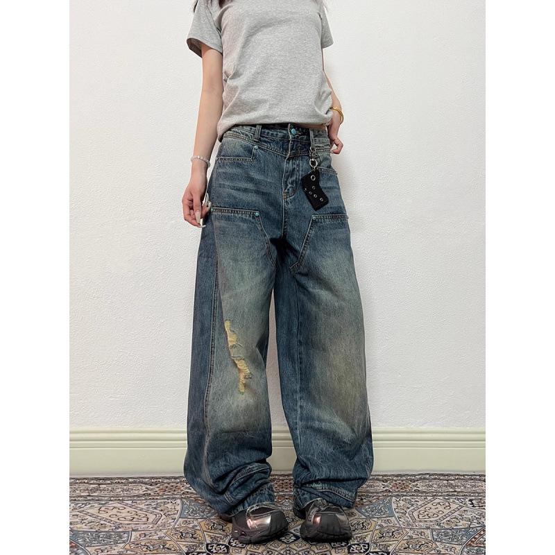 JYL Women s Straight Jeans Blue Star Embroidered Spring New Niche Loose Denim Pants 3XL бездна