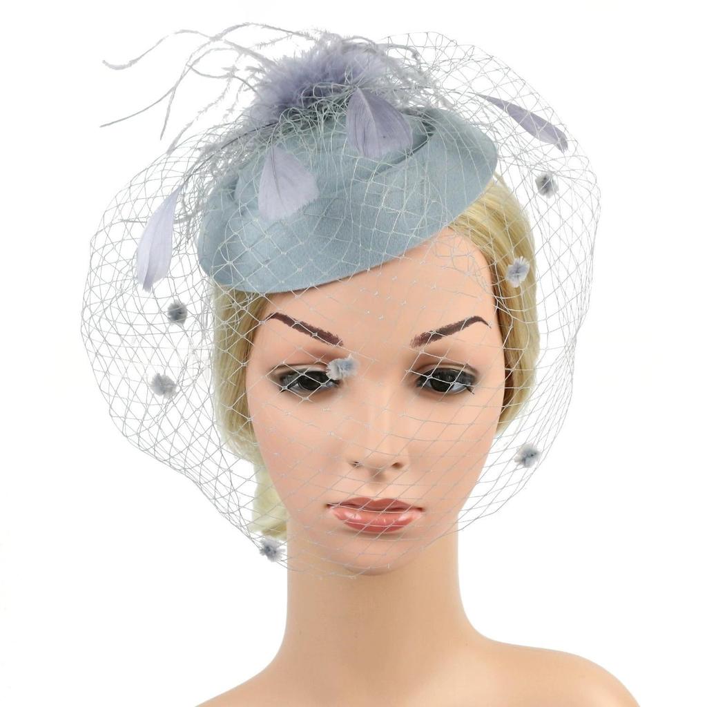 Bridal Wedding Veil Hair Accessories Sinamay Loop Veil Feather Fascinator Formal Hat Kentucky Derby Church Headpiece