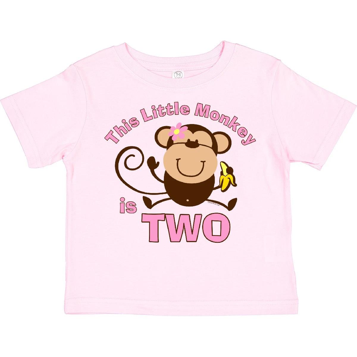 Inktastic Little Monkey Girl 2nd Birthday Toddler kids boys T-Shirt Pink Two Banana Safari 100
