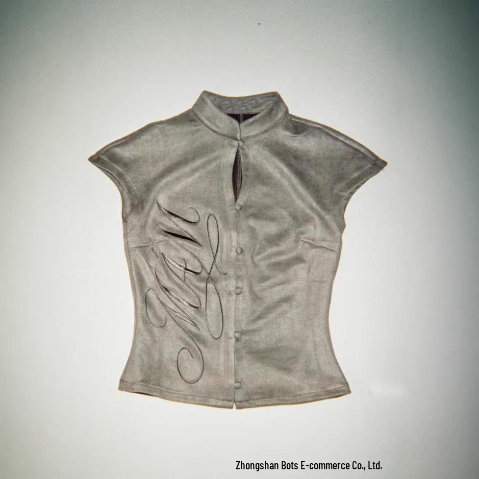 

Chic Chinese Style Stand Collar Slim Fit T-Shirt with Letter Print Large білий