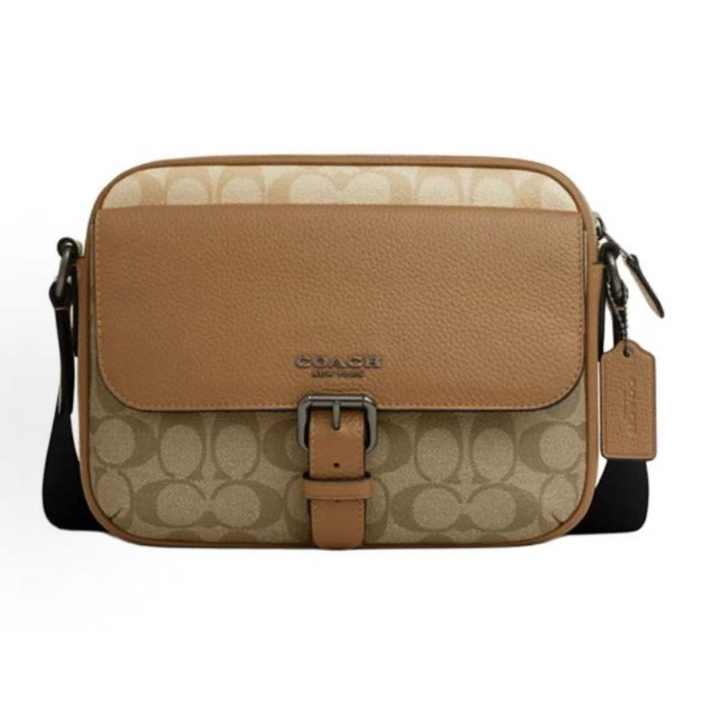 Coach Hudson Crossbody Bag Signature Colorblock Canvas Light Saddle Multi Casual Daily CR339-QBMYC