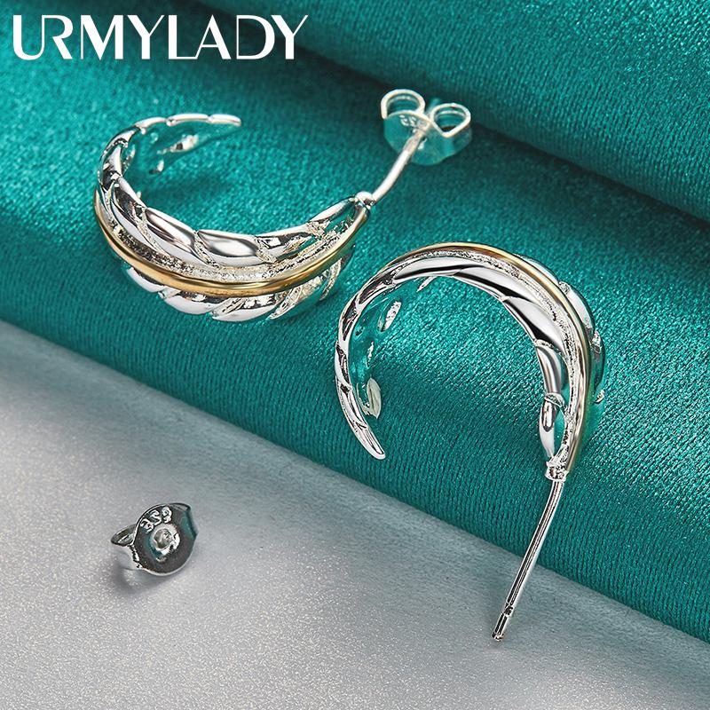 Orecchini a bottone in piuma d'argento sterling 925 per gioielli di moda da donna