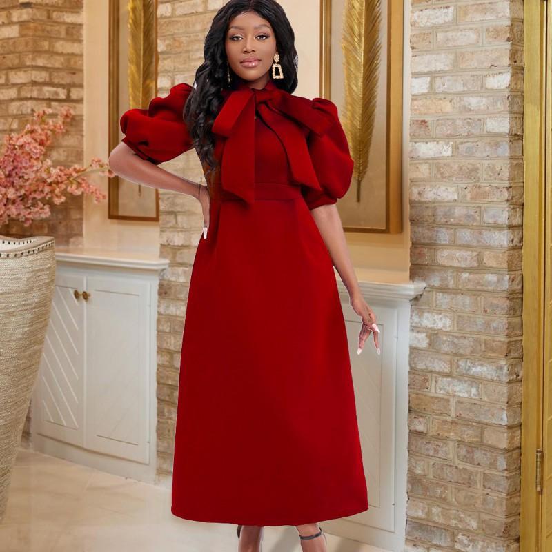 

European American Large Size Women s Clothing Summer New Style Fashion Elegant Bow African Banquet Dress L