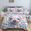 Animal Pet Duvet Cover Set Cute Dog Hugging Donut Bedding Set 3pcs for Kids 3D Dog Comforter Cover Soft Polyester Quilt Cover