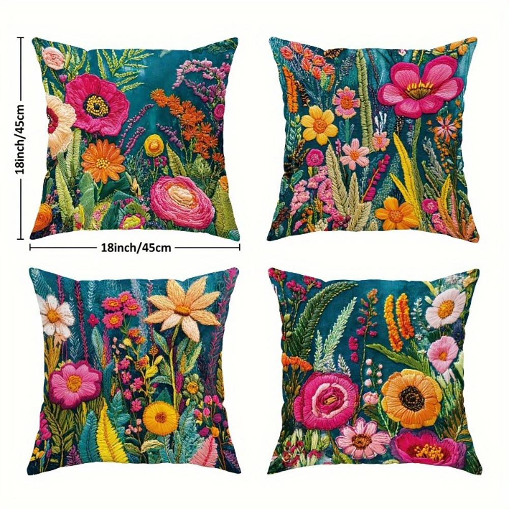 Short Plush Material Pillowcasefloral-Square Pillowcases: Colorful And Vivid Garden-Inspired Decor Sofa Cushion Cover Home Room