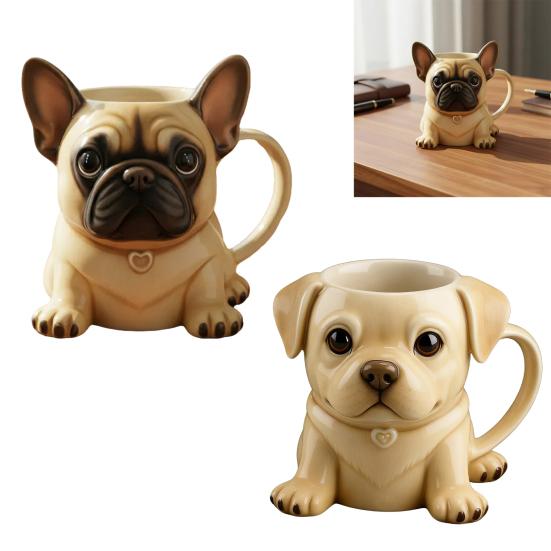 Ceramic Mug Large Capacity French Bulldog Shape Handcrafted Microwave-safe Coffee Cup Reusable Kitchen Essential