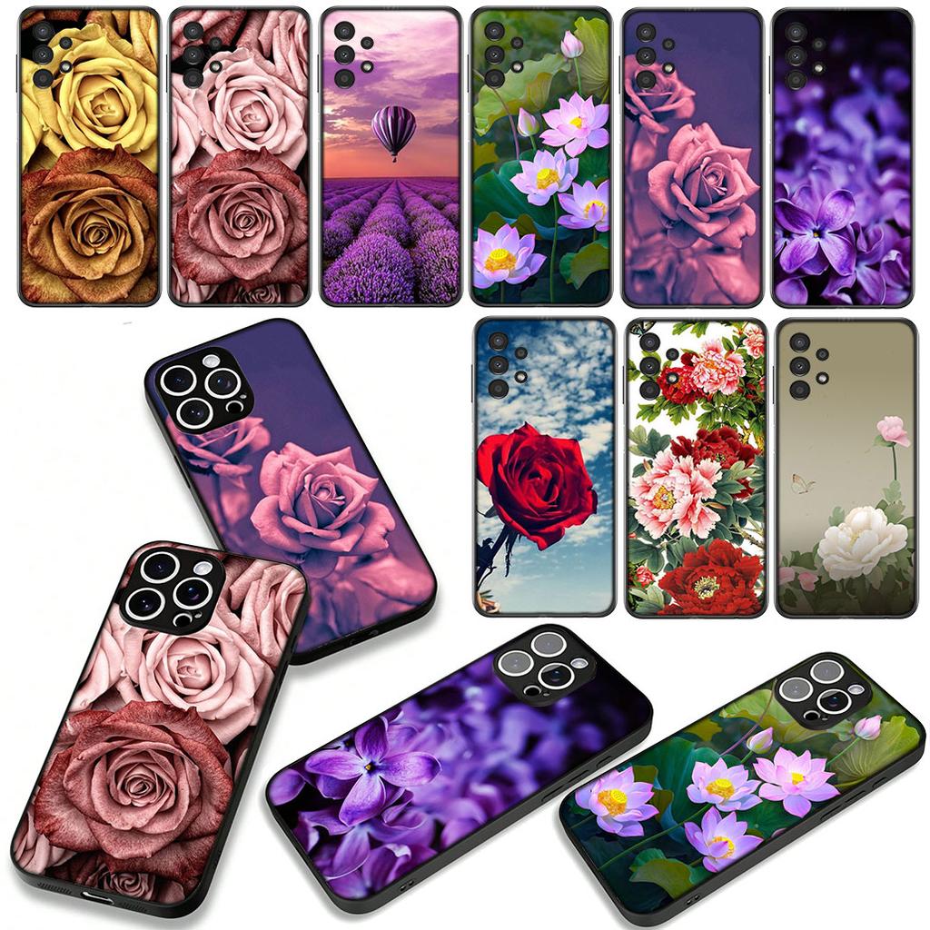 Rose Purple Lotus flower Peony Phone Cover Case for Apple iPhone 16 15 14 Plus 13 12 Mini 17 Pro Max + 16E Air 16+ ProMax Casing