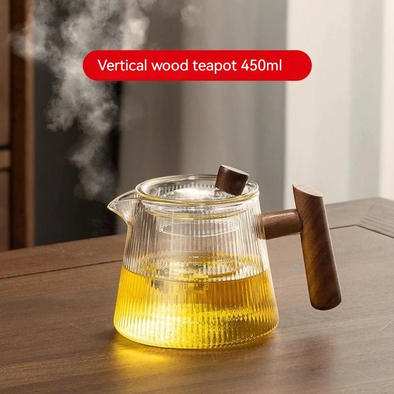 

Wooden Side-handle Teapot Household Heat Resistance Single-pot Filter Flower Tea Glass Teapot Anti-slip Handle Kung Fu Teaware
