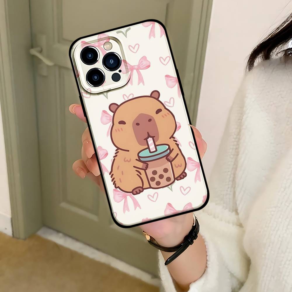 C-Cartoon-C-Cutes C-Capybara Handyhülle Schwarz Passend für iPhone 17,16,15,11,13,14 Pro Max,Plus,X,Xr,Xs Max,13Mini