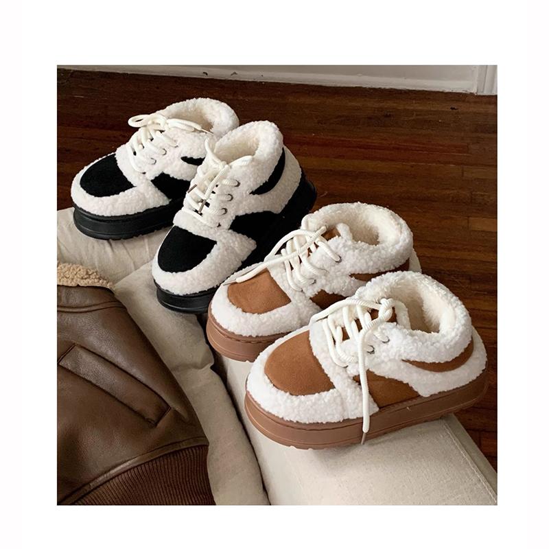 Winter Fashionable Shoes Women's Comfortable Warm Retro Women Shoes Velvet Blocked Sneakers