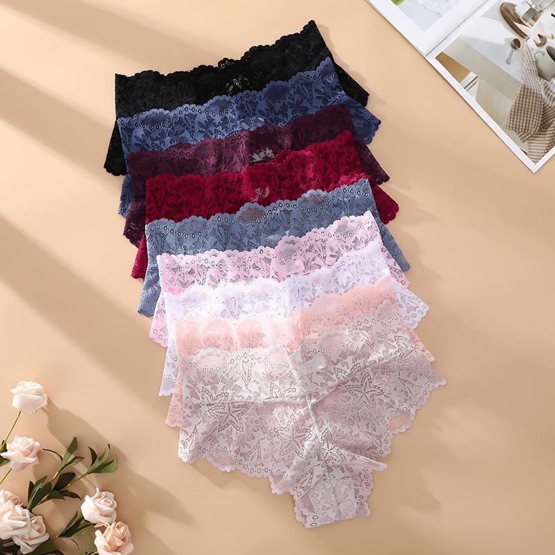 5Pcs/Set Sexy Floral Lace Panties Women Briefs Low Waist Soft Lingerie Comfortable Female Underwears Girls Intimates Panties
