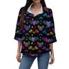 Women's Casual Printing Button-down Shirt Three-quarter Sleeve Dress Shirt Lapel Work Shirt With Pockets