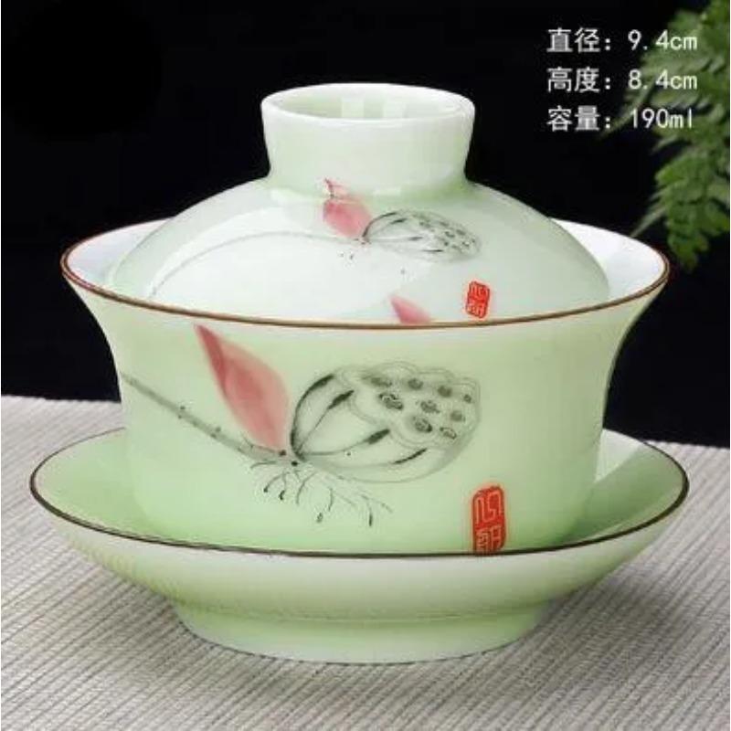 Chinese Hand Painted Kungfu Tea Set, Tureen Dehua, White Porcelain, Gaiwan, Pot Set for Travel, Fast Cup, High Quality