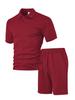 TK Hot Sale Men's Casual Suit Lapel Jacquard Textured Short Sleeve POLO Shirt Drawstring Pants Suit