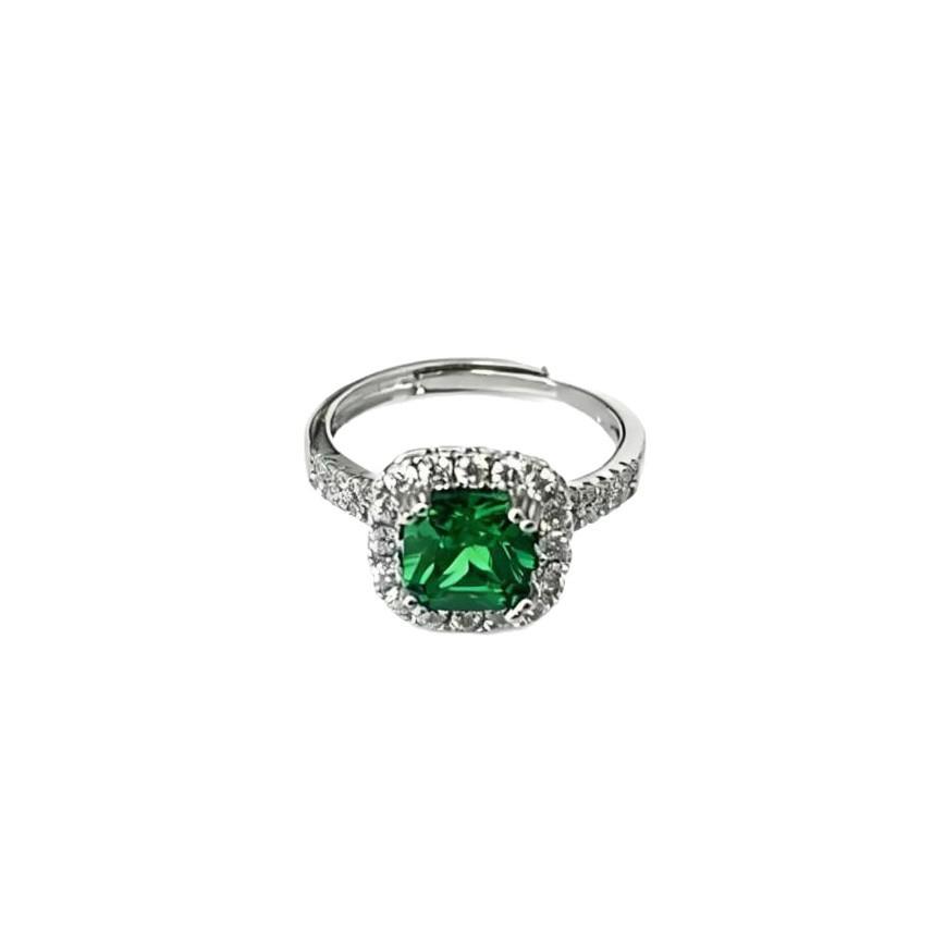 Deluxe Simulated Natural Emerald Ruby Square Bag Ring Women'S Light Luxury High-Texture High-Carbon Diamond Ring