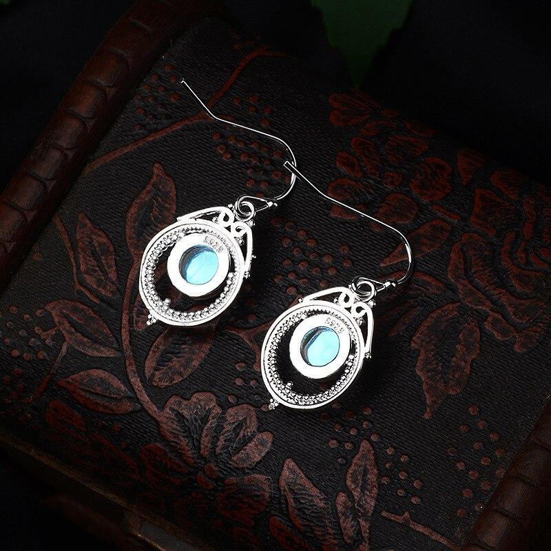925 Sterling Silver Tassel Moonstone Vintage Drop Earring for Women Girls Wedding Party Elegant Jewelry
