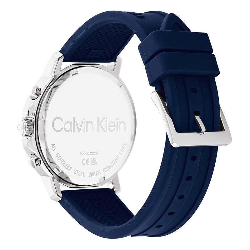 Calvin Klein Quartz Mens Watch 46mm X 46mm X 10.7mm Blue Dial Stainless Steel Case Silicone Strap Men Watches Silver 25200071