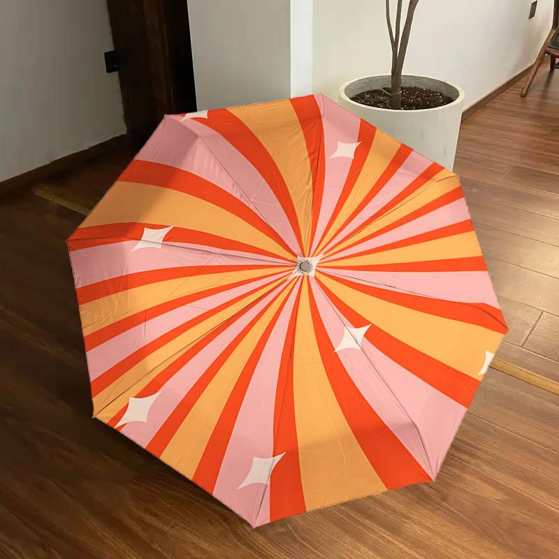 

Automatic Opening/Closing Umbrella with Retro Starburst Pattern Portable Three Fold Design,8 Bone Iron Frame,,Festive Gift for Fans,Tr
