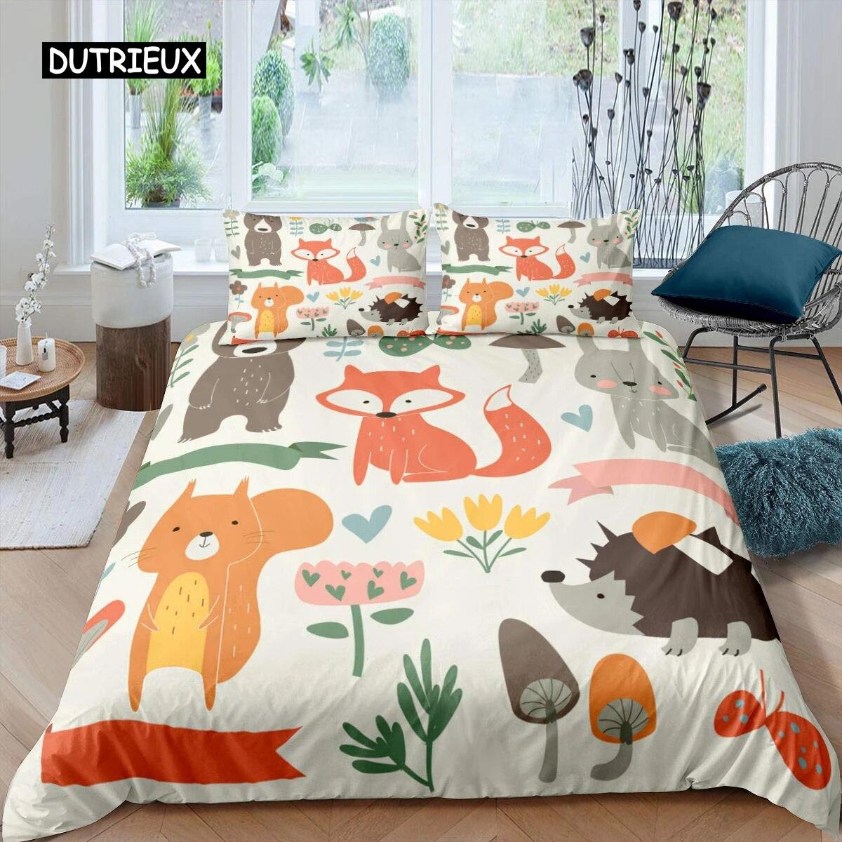 

Пододеяльник с рисунком лисы, короля, королевы, комплект постельного белья с милым оранжевым животным и цветочным принтом для детей, для девочек, с цветами и растениями, 2/3 шт., полиэстер, пододеяльник, комплект из трех предметов 140x200cm 3pcs