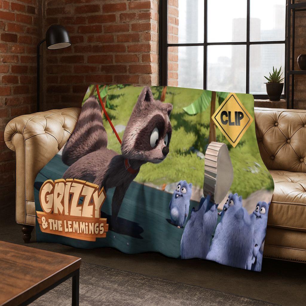 Lustige Grizzy und die Lemminge Cartoon Flanelldecke Weiche Warme Überwurfdecke für Bett Schlafzimmer Zimmer Wohnzimmer Reise Picknick Kind