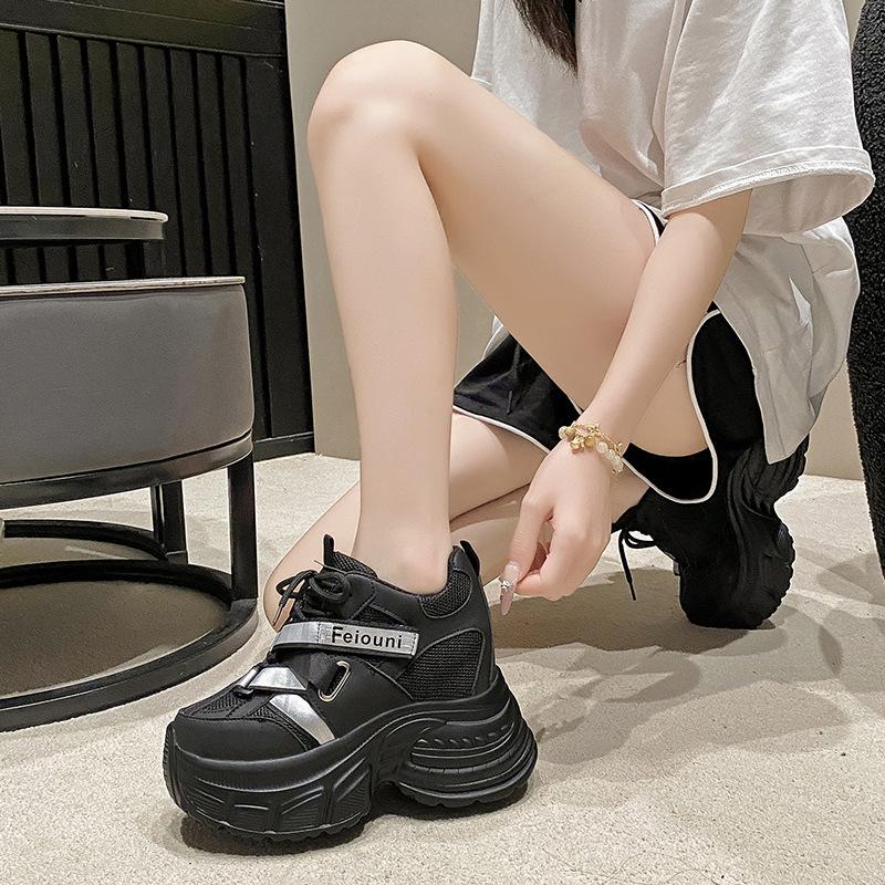 Platform-soled Dad Shoes Women's 2025 Autumn New Mesh Breathable Muffin Shoes Show Small Feet and Increase Height Casual Sports Shoes