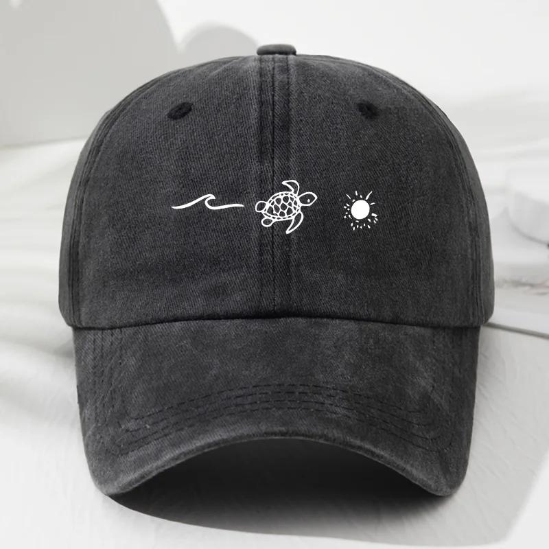 Turtle Pattern Printed Baseball Cap for Daily Casual Style, Men's and Women's Fashionable Beach Outdoor Anti Roll Duckbill Cap