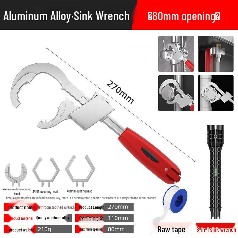 Universal Multifunctional Large-Opening Bathroom Wrench for Drains, Faucets & Sinks