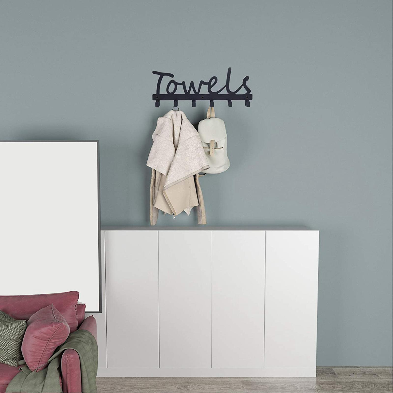 

Decorative Metal Key Hook Black Color Wall Mounted Holder Rack for Entryway Medium_Towels